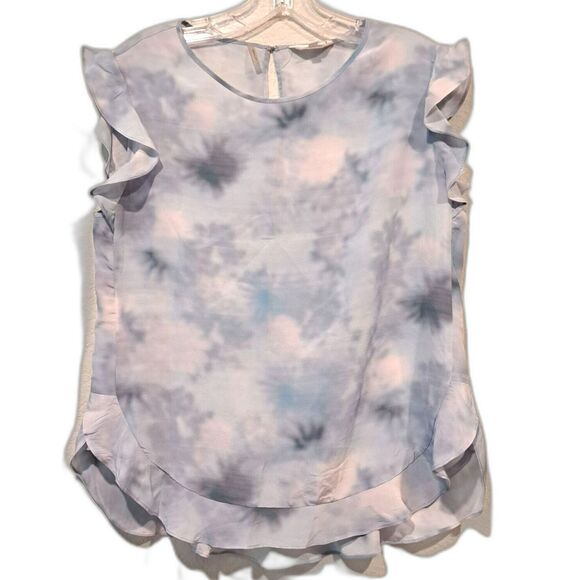 Rebecca Taylor 100% Silk Blue Sky Short Sleeve Flutter Ruffle Top Blouse Size 0 - Picture 1 of 11